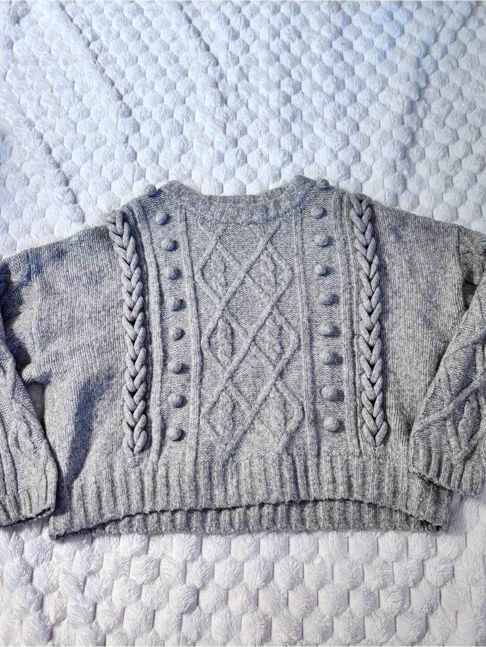 H&M Light Gray Cable Knit Crew Sweater